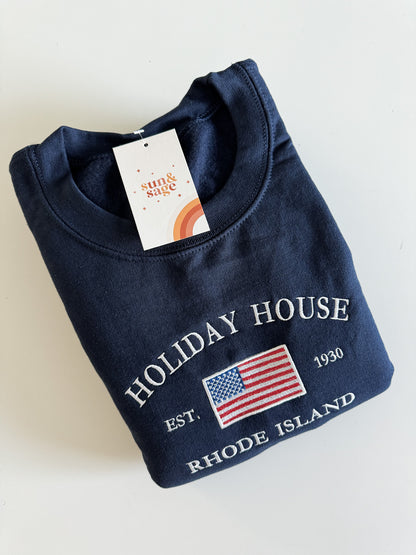 Embroidered Holiday House Crewneck