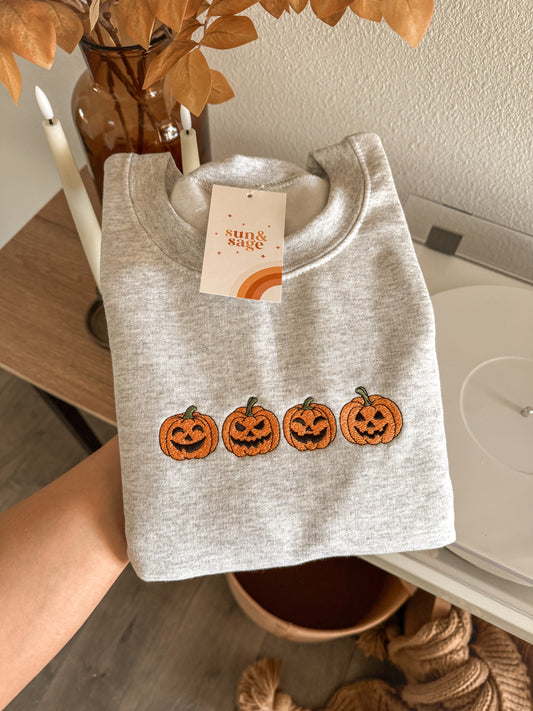 Embroidered Jack-O-Lanterns Crewneck