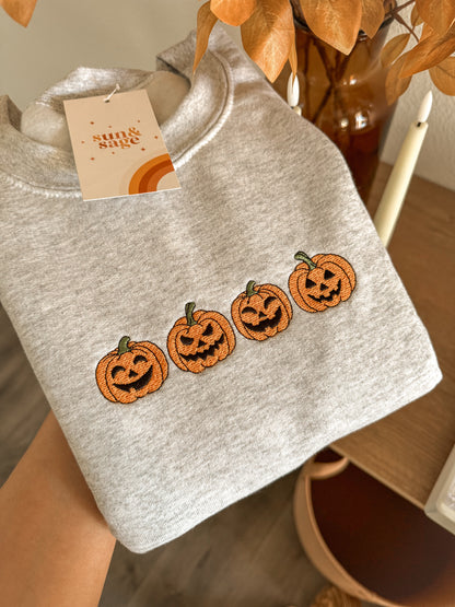 Embroidered Jack-O-Lanterns Crewneck