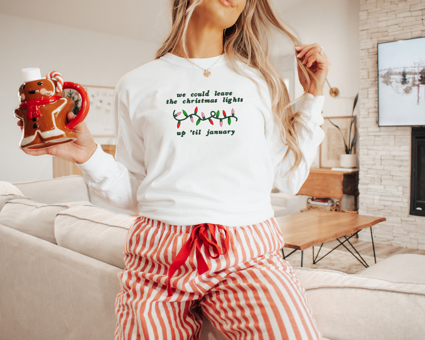 Embroidered Christmas Lights Crewneck