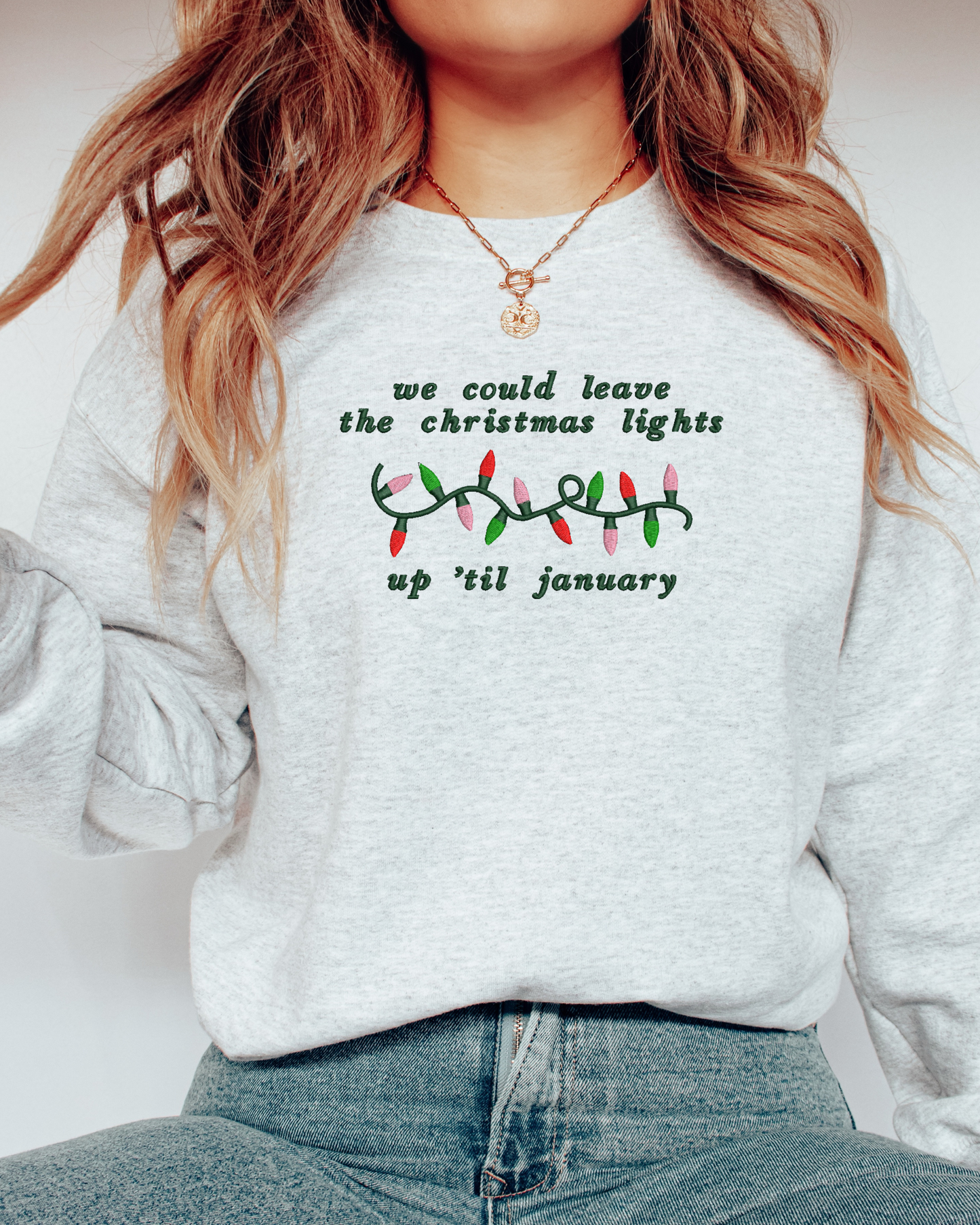 Embroidered Christmas Lights Crewneck